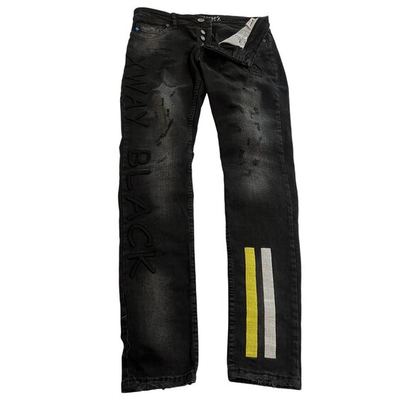 X Way Distressed Skinny Jeans in Black